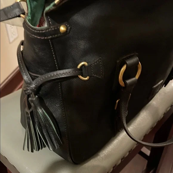 Dooney & Bourke Florentine Black Leather Shoulder Bag with Gold Accents - Picture 3 of 9